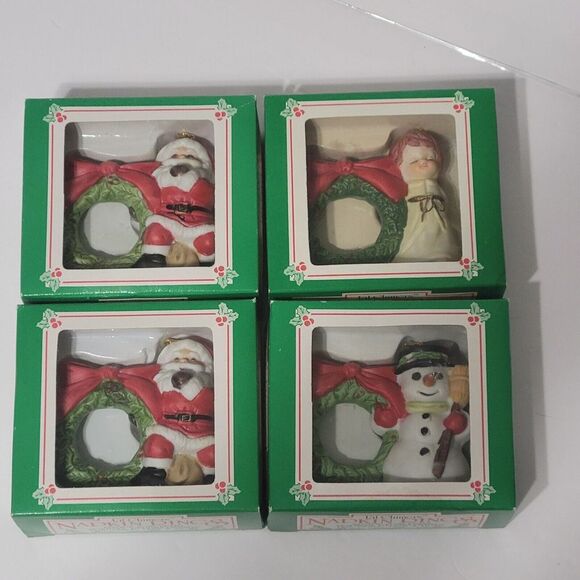Jasco Lil Chimers Christmas Porcelain Napkin Rings Set of 4 Angel Snowman Santa - Picture 12 of 13
